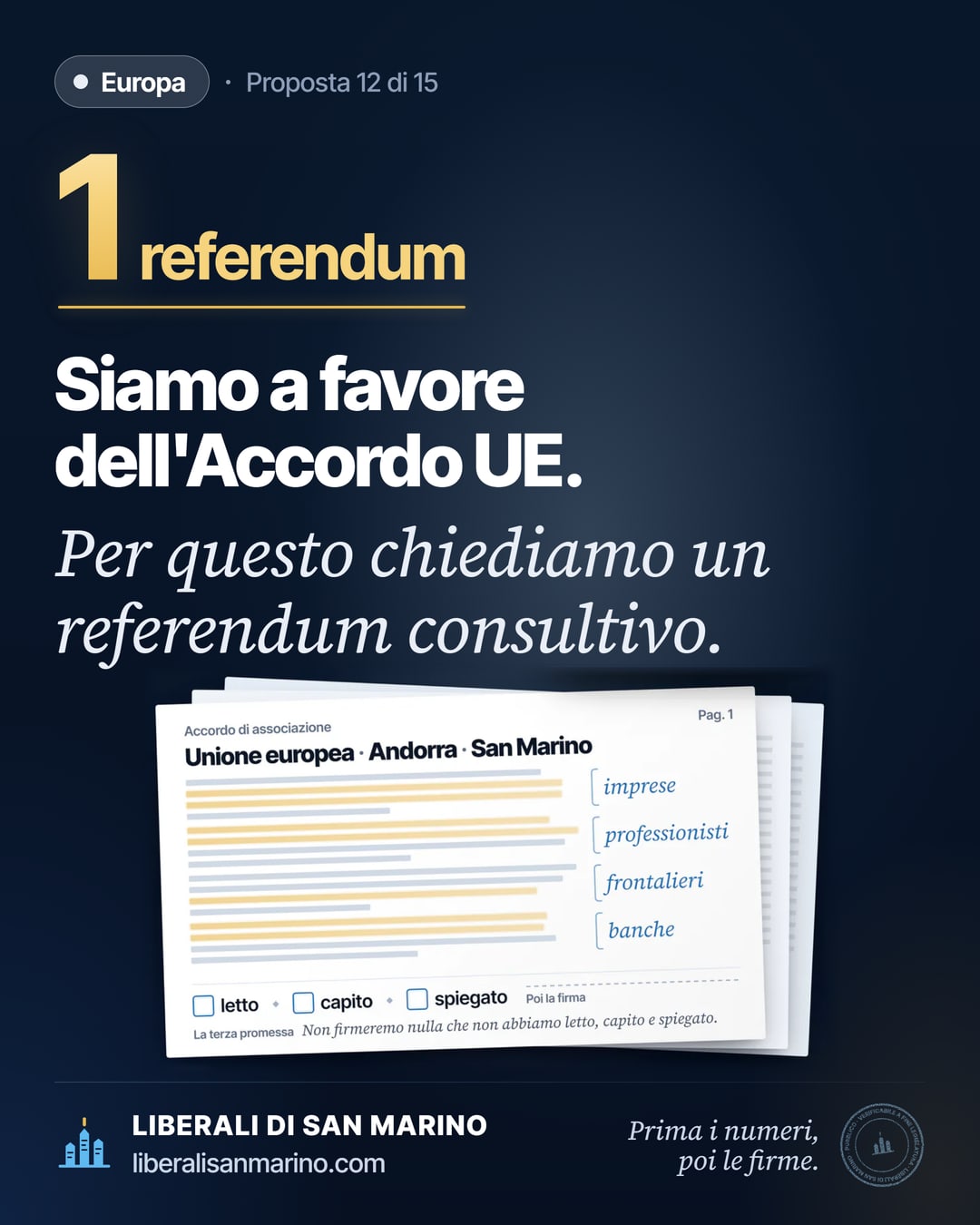 Immagine della proposta «Accordo UE»: Siamo a favore dell'Accordo UE. Per questo chiediamo un referendum consultivo.