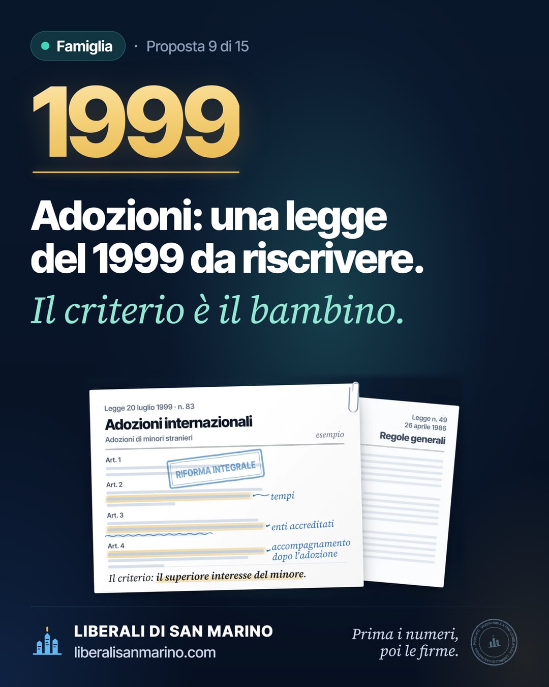 Immagine della proposta «Famiglia, figli e adozioni»: Adozioni: una legge del 1999 da riscrivere. Il criterio è il bambino.